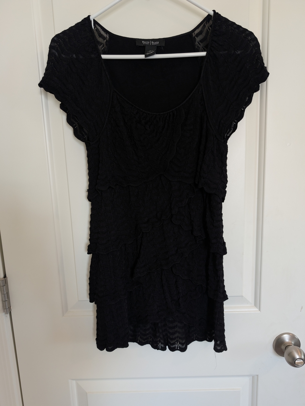 White House Black Market Black Layered Ruffle Lace Short Sleeve Dress/Tunic